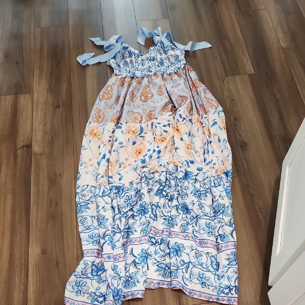 Sweet Play Nd Dance Wear Orange and Blue Ruffled Tiered Sundress